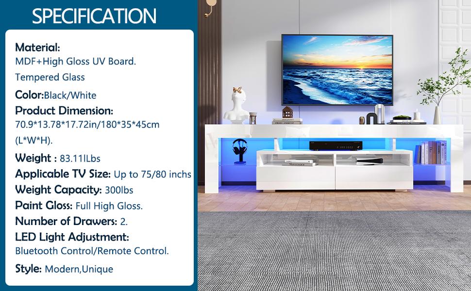 63in/70in TV Stand for 65/70 inch TV,Modern LED TV Stand for Living Room,Black TV Stand,High Gloss TV Entertainment Center with Storage Drawer,APP RGB Light,TV Console(63in Black) 63in/70in TV Stand for 65/70 inch TV,Modern LED TV Stand for Living Room,Black TV Stand,High Gloss TV Entertainment Center with Storage Drawer,APP RGB Light,TV Console(63in Black)