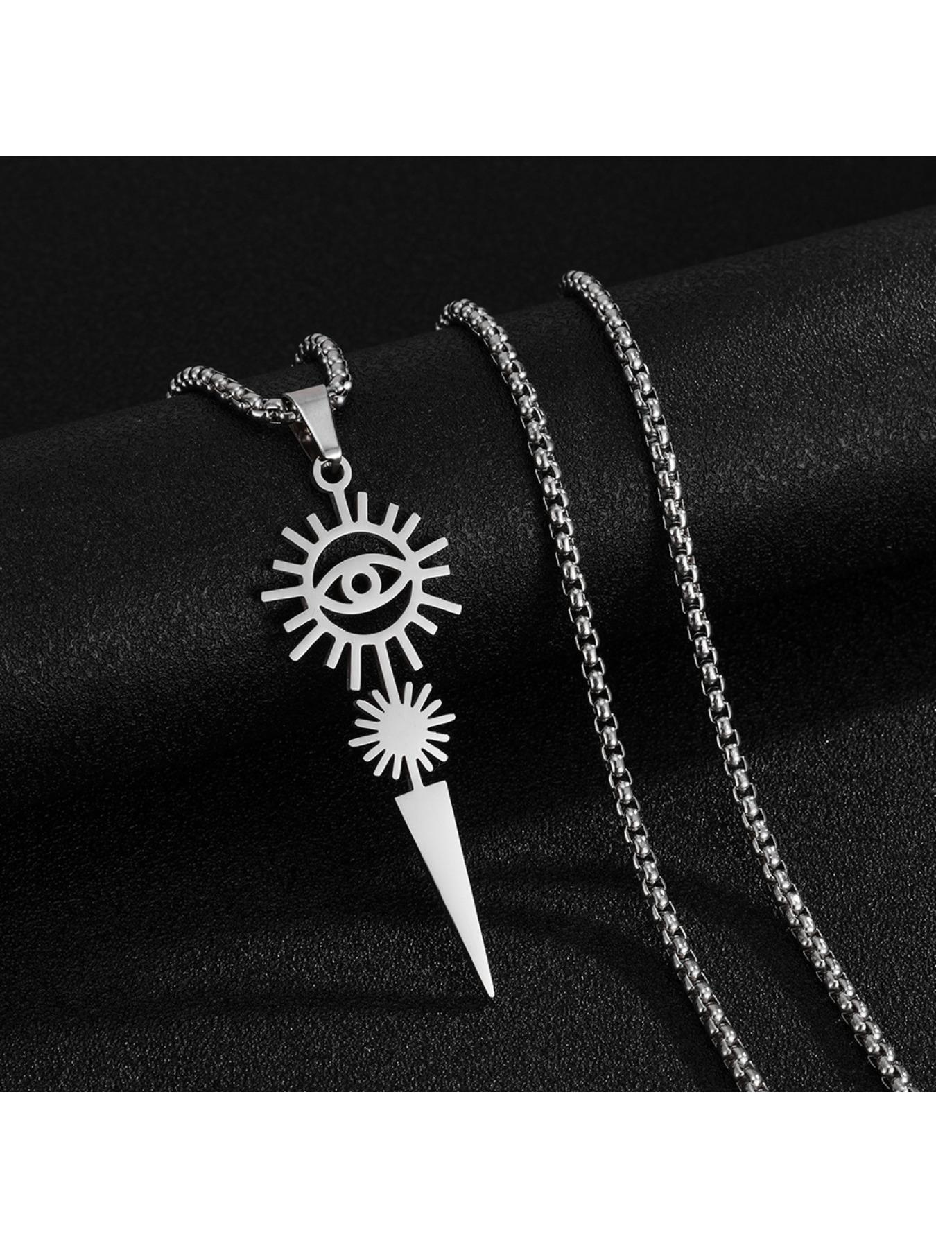 Evil Eye Sun Necklace & Earring Duo | Streetwear Edgy Jewelry, Multi-Color Options for Unisex