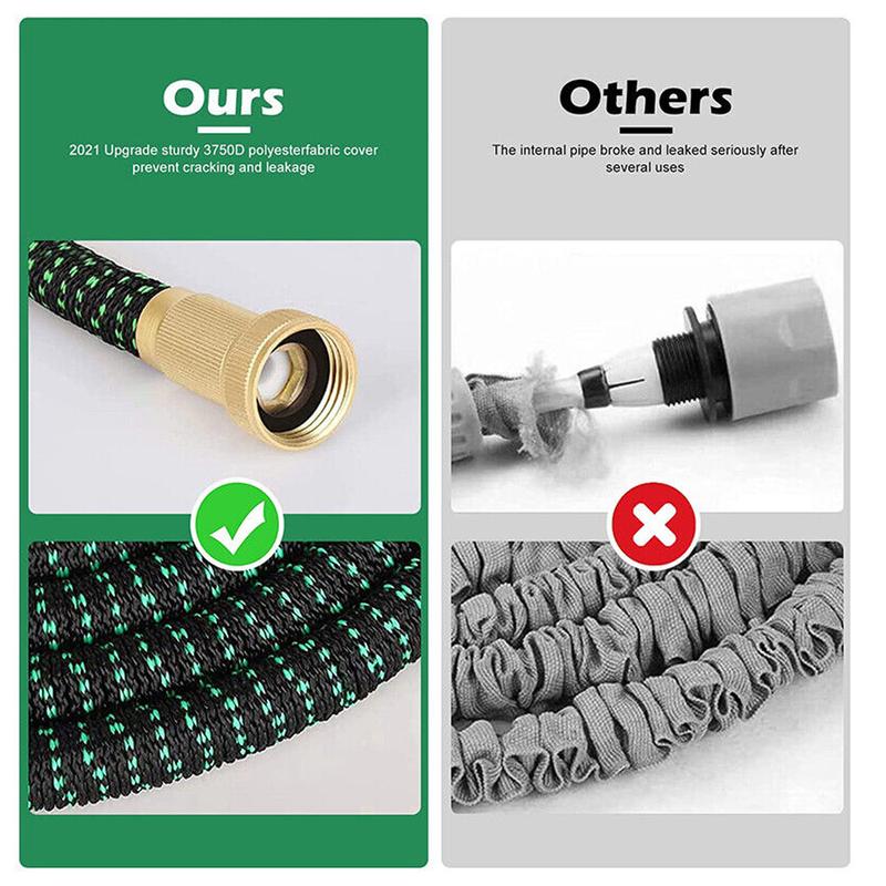 25/50/75/100ft Expandable Garden Hose Kit,Expendable Hose with Spray Nozzles, 3/4 Solid Brass Connectors, Retractable Latex Core - Lightweight Expanding Hose