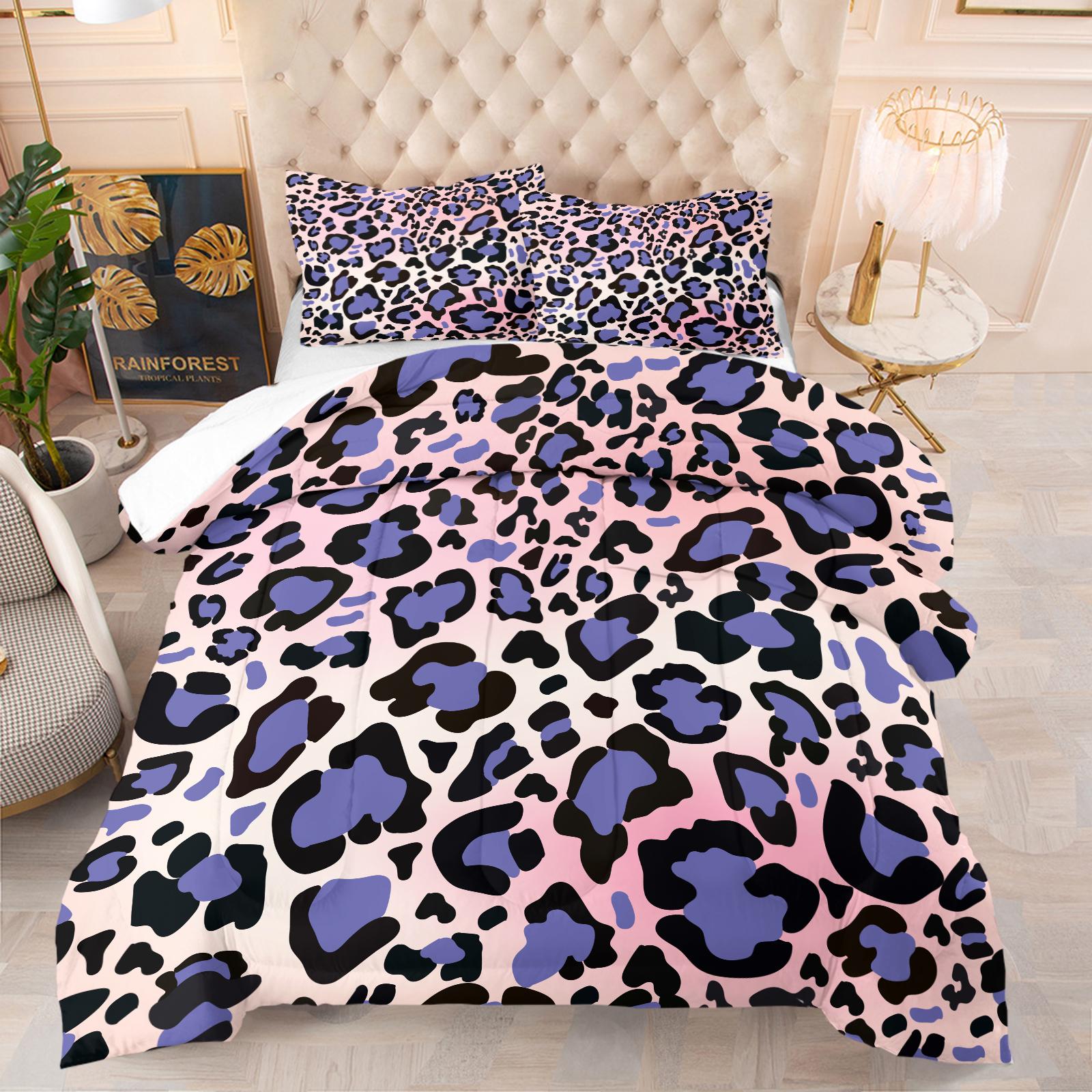 2/3 Pcs Classic Leopard Print Comforter Set (with Filling, without Pillow Insert), All-Season Machine Washable Pet Hair Resistant Bedding, Portable Decor For RV, Dorm And Travel