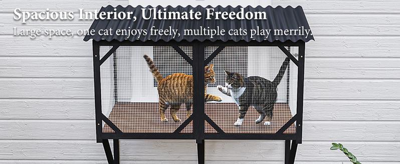 LEMBERI Cat Window Box, 43.3" Catio Outdoor Cat Enclosure for Sunbathing, Napping & Overlooking, Sturdy Window Perch for Large Indoor Cats - All Weather Use, Nature Friendly Design