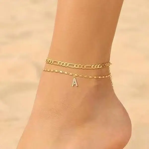Initial Anklet for Women Dainty Stainless Steel Figaro Chain with Sparkly Zircon, Personalized 26 Letter Layered Anklet, Adjustable Waterproof Tarnish Resistant Jewelry for Daily Wear, Beach, Vacation, Party, Birthday Gift