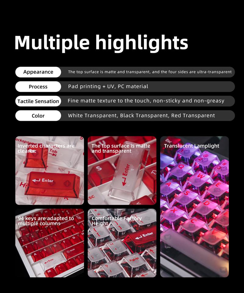 Latenpow Foggy Transparent Keycaps PBT Keycap Set for Mechanical Gaming Keyboard DIY 68/75 Layout 94 Keys