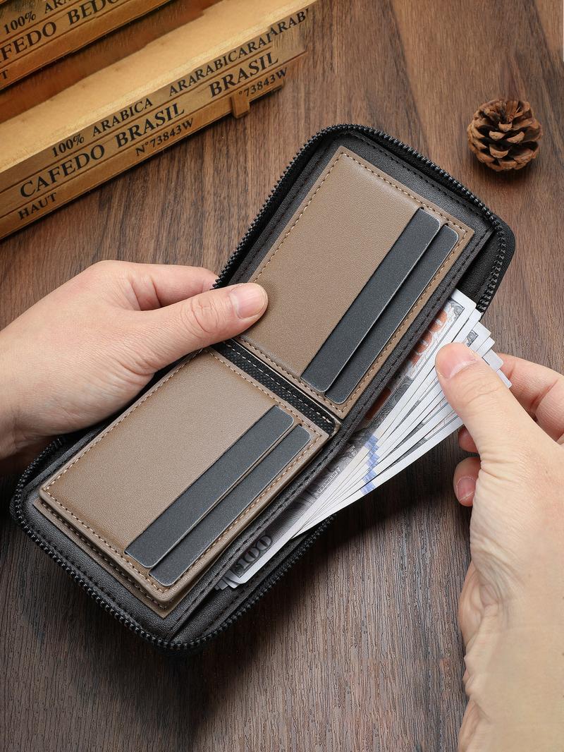 Men's Vintage Zipper Short Wallet, Casual Multi Card Slot Card Holder, Fashionable Wallet for Daily Use, Trifold Card Holder