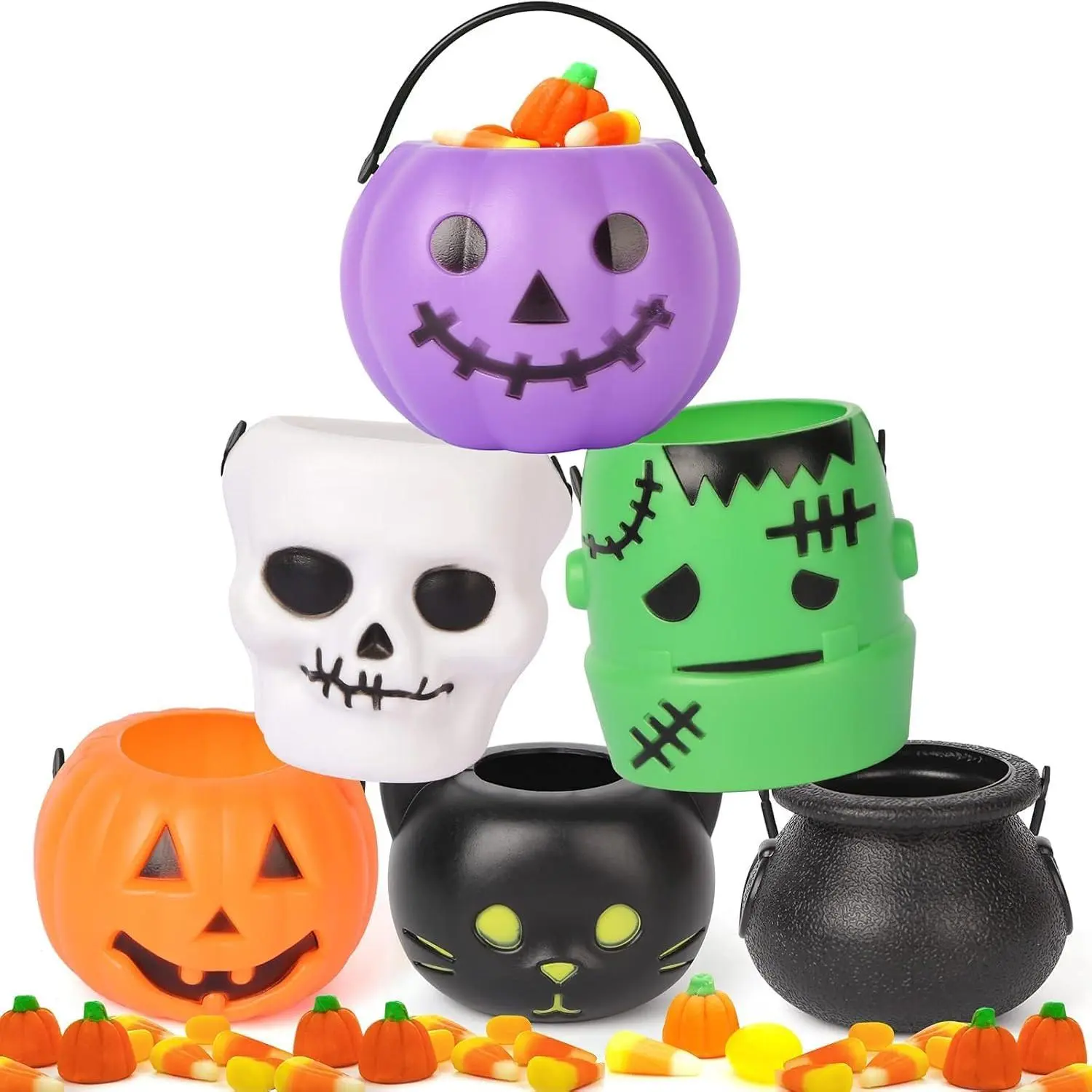 Small Halloween Candy Buckets, 12 count Mini Portable Pumpkin Bucket Candy Bowl Holders for  Trick Or  Party Favor