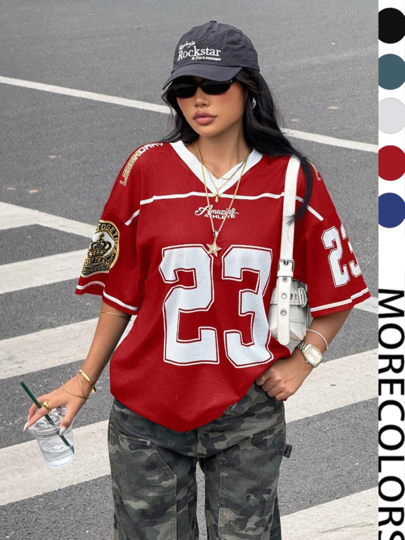 Women's Y2k23 Retro Mesh Breathable Sports Jersey, Streetwear Daily Wear Top, Loose-Fit Short Sleeve, All Seasons Fashion