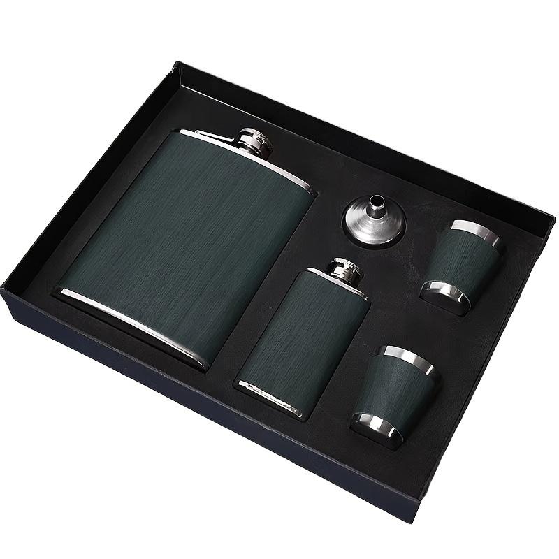 Multi-Style High-End Stainless Steel Flask Set - Portable Leak-Proof Whiskey Rum Vodka Hip Flask with Gift Box, Drinkware, Great Gift for Friends Elders Holidays, Perfect for St. Patrick's Day Easter Valentine's Day Eid Celebrations.