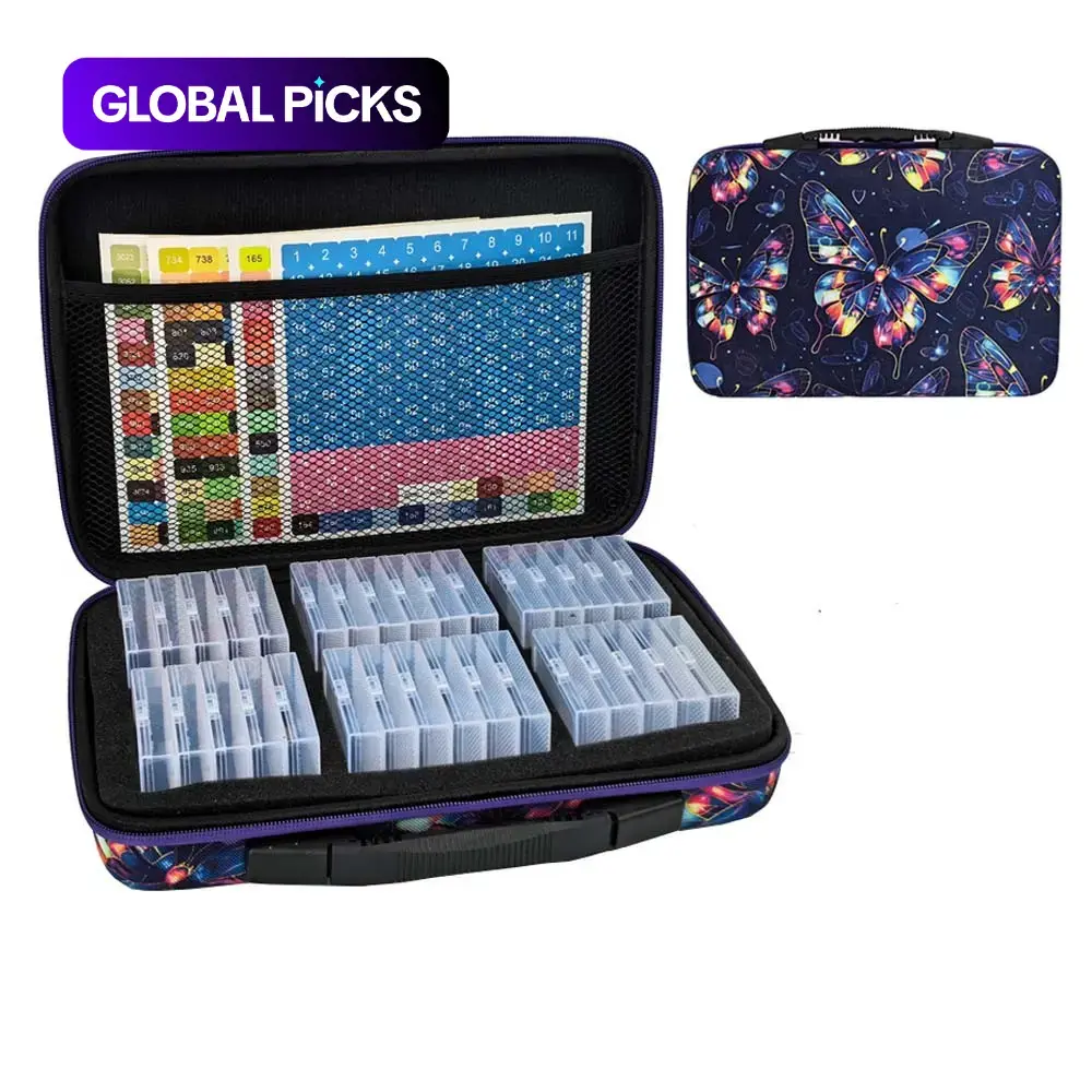 32 Slot Diamond Painting Storage Box Set with Handle Bag, Pearl Organizer with Stickers, DIY Diamond Painting Tools Accessories