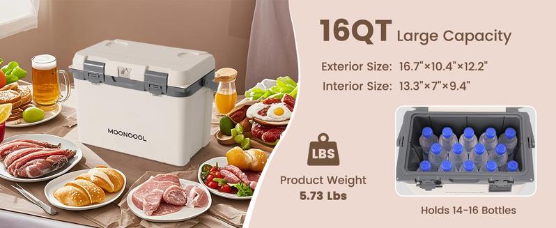 MOONCOOL 16L Insulated Cooler Box, Durable Waterproof Spacious with 72-Hour Ice Retention, Ergonomic Handle for Camping, Hiking, Beach Trips, and Outdoor Adventures