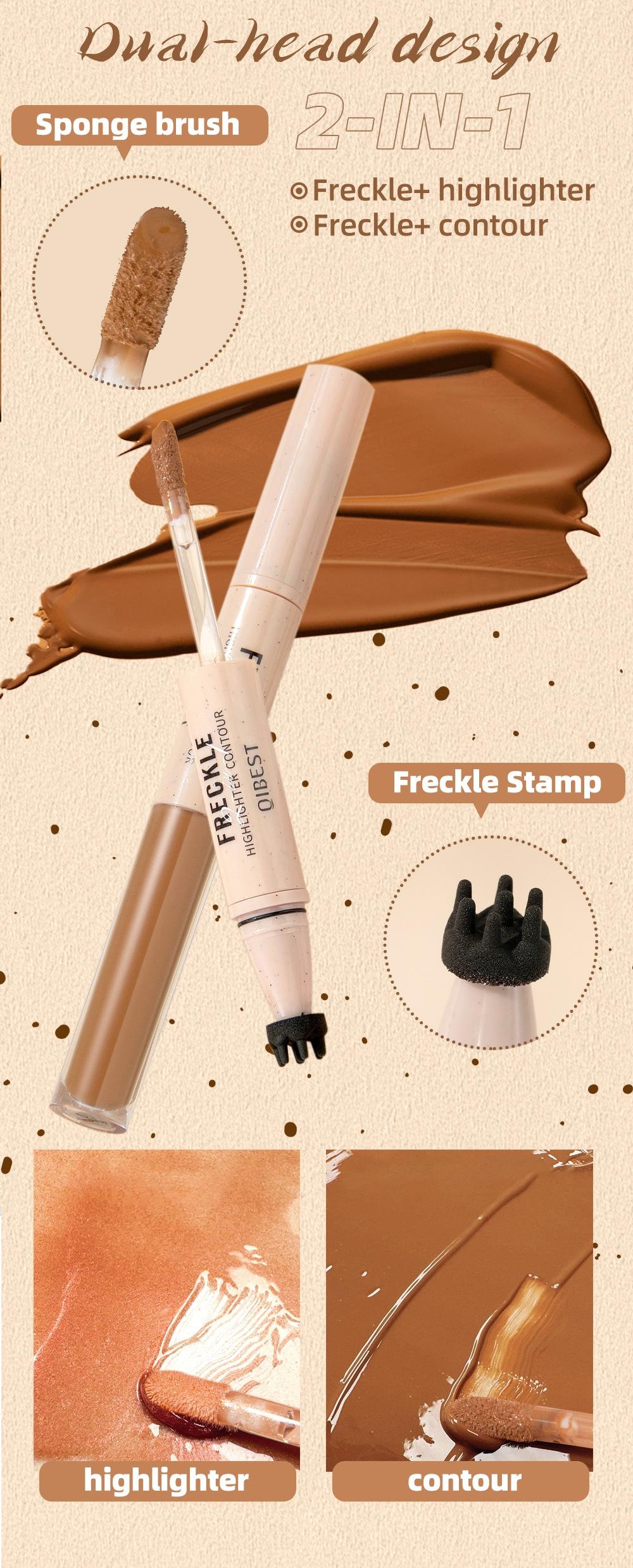 2-in-1 freckle pen, waterproof, sweatproof, long-lasting, shimmering highlighter makeup, double-headed freckle pen