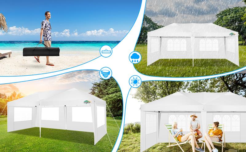 COBIZI 10x20 Pop up Canopy Tent with 6 Sidewalls, Waterproof Portable Outdoor Canopy for Parties, Wedding, Backyard