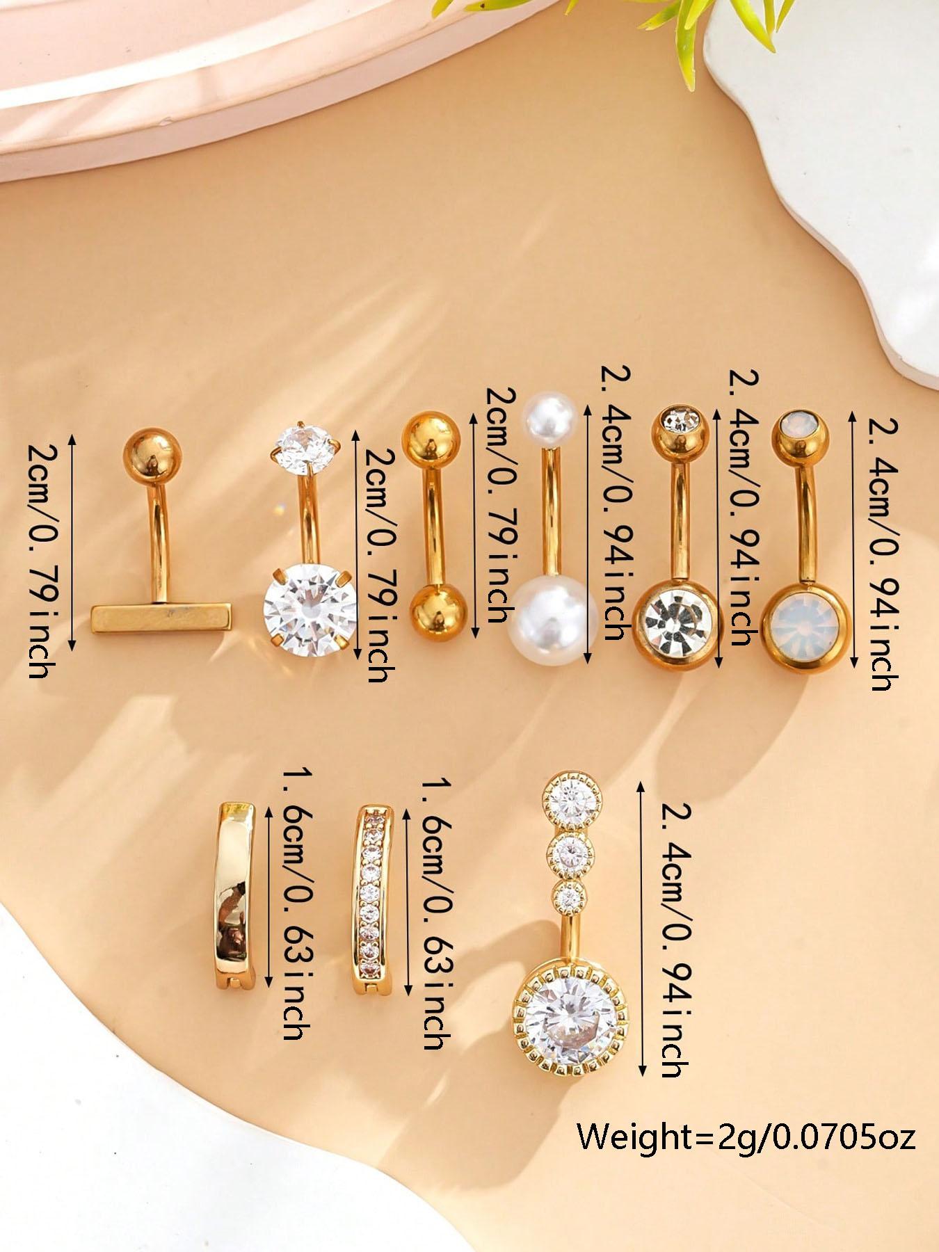 Stainless Steel Butterfly & Crescent Shaped Belly Button Rings Set, Sexy Short Style Piercing Jewelry For Daily Wear, Body Piercing Kit