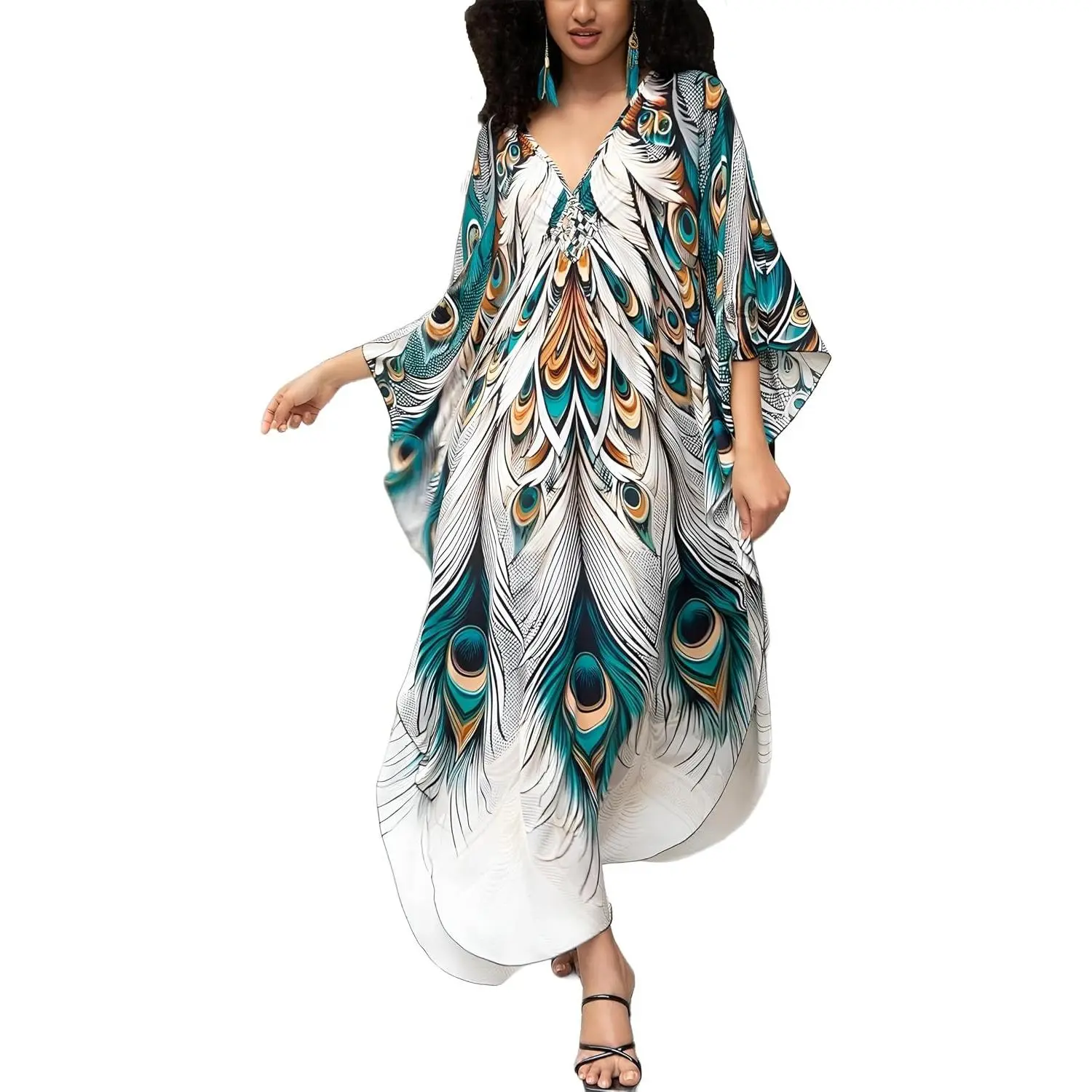 Plus Size Kaftan Dress for Women, African Print Muumuu Caftan, Batwing Beach Cover Up for Party and LoungewearGift