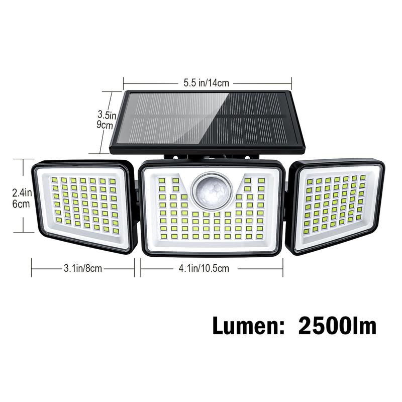Daphino Solar Outdoor Lights 2500LM Security Lights, 3 Heads Dimmable SpotLights with 3 Modes, IP65 Waterproof