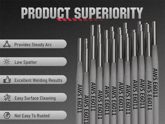 YESWELDER E6011 Mild Steel Welding Rods | 10LB Pack, Multi-Size: 1/8", 3/32", 5/32" Carbon Steel Stick Electrodes