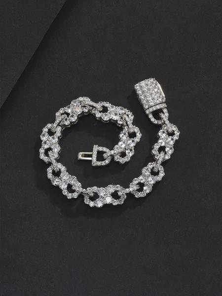 1PC ICED CHICS Eight-shaped Infinity bracelet, copper inlaid cubic zirconia, texture bracelet, Cuban Link Bracelet, street casual style, the best gift for your partner, date, party.