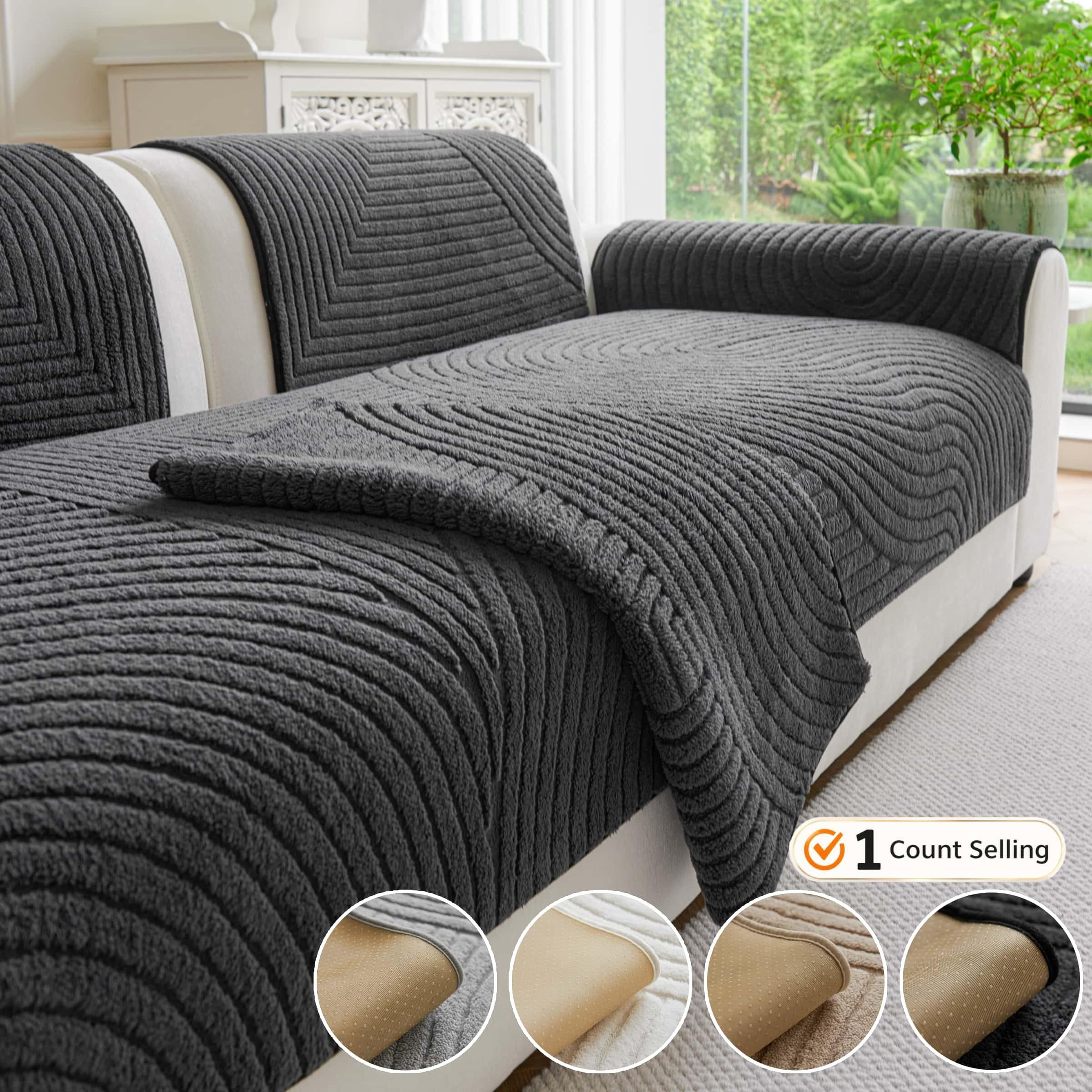 Pet Friendly Sofa Covers, Thick Ribbed Couch Protector, Non Slip Machine Washable Seat Cushion, Sofa Covers Available in Multiple Colors, Cozy Sofa Cover for Living Room Bedroom, Fits 1/2/3/4 Seater Sofas, Removable Washable Slipcovers