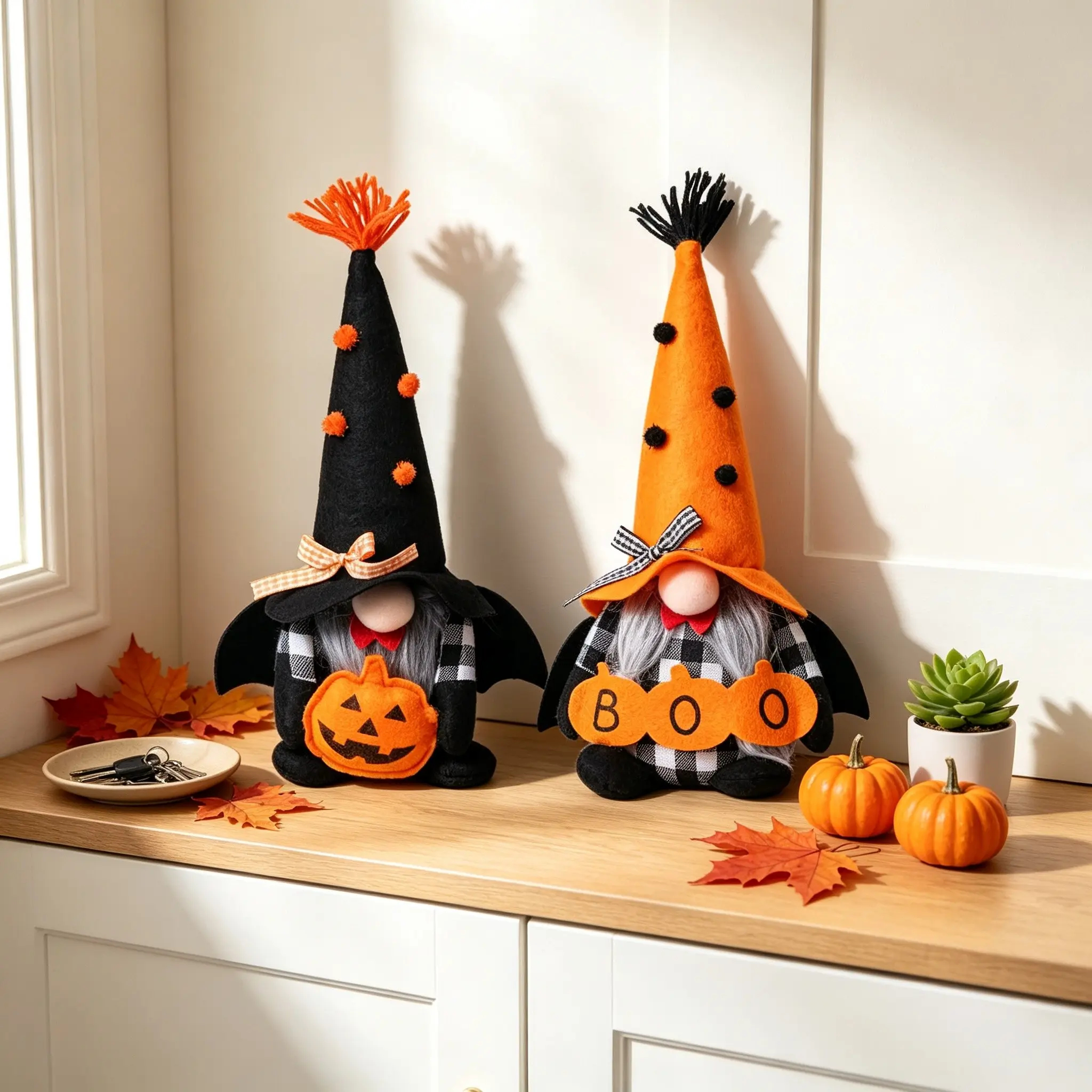 2Pcs/sets Halloween elf decorations, "BOO" elf decorations, bat pumpkin faceless dolls, foyer decorations, tabletop decorations, home fireplace decorations, small accessories, window decorations, Halloween//Christmas gifts