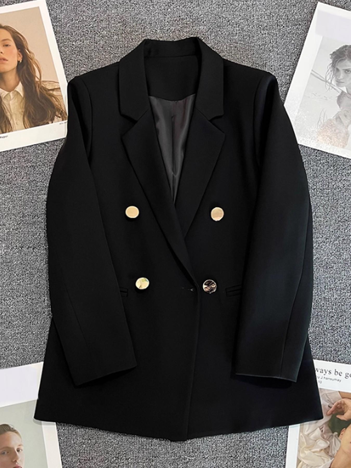 Women's Casual Office Blazer, Long Sleeve Lightweight Aesthetic Fashion, Slim Fit, Double Button, Spring & Fall, Elegant Formal Professional, Trendy Commute Wear