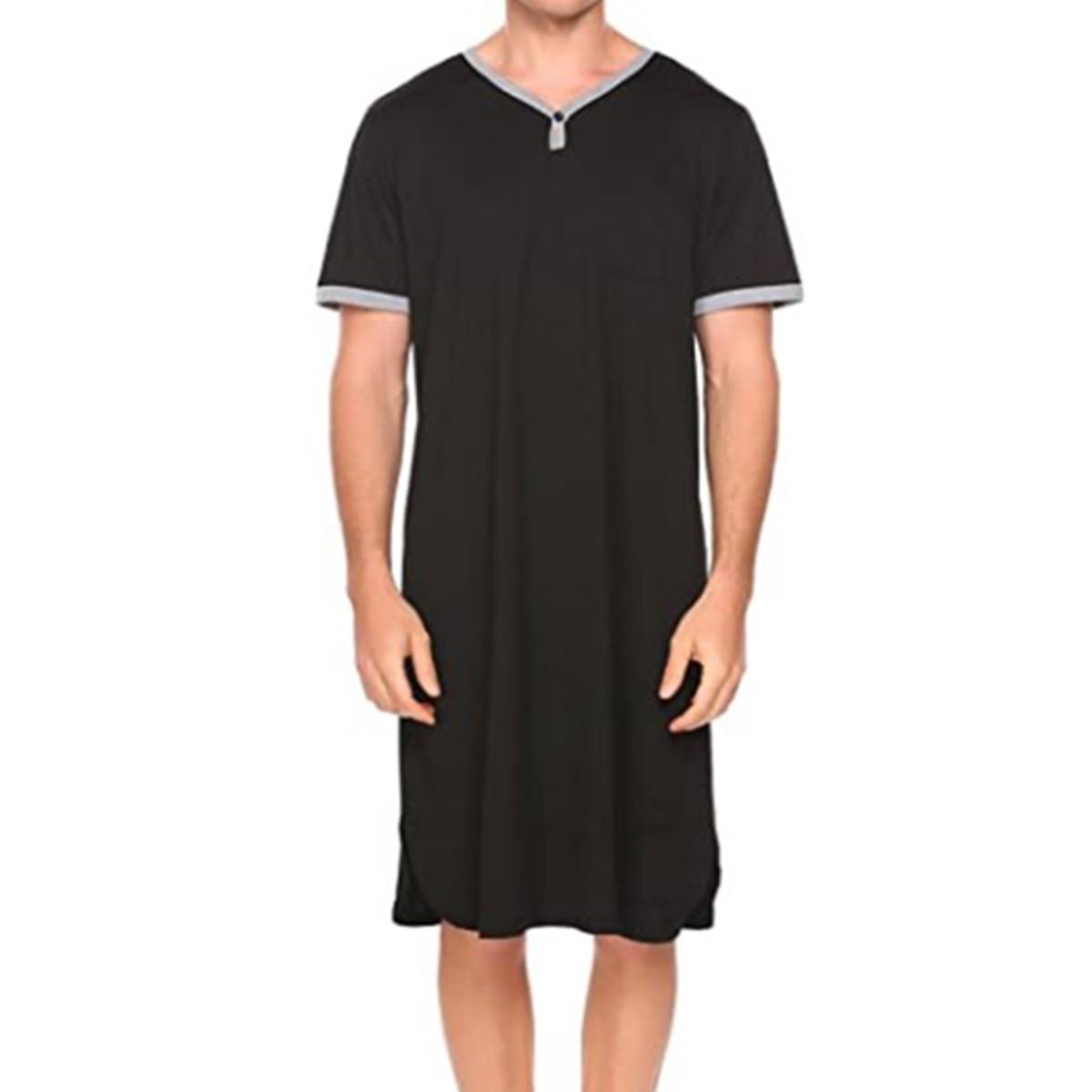 Men's Raw Street Wear Short-Sleeve Loungewear Robe - Menswear Nightwear, Thin Lengthened, Relaxed Fit, Skin-Friendly Stretchy, Loose Homewear Bathrobe, Vintage Nightgown, Sizes M-3XL