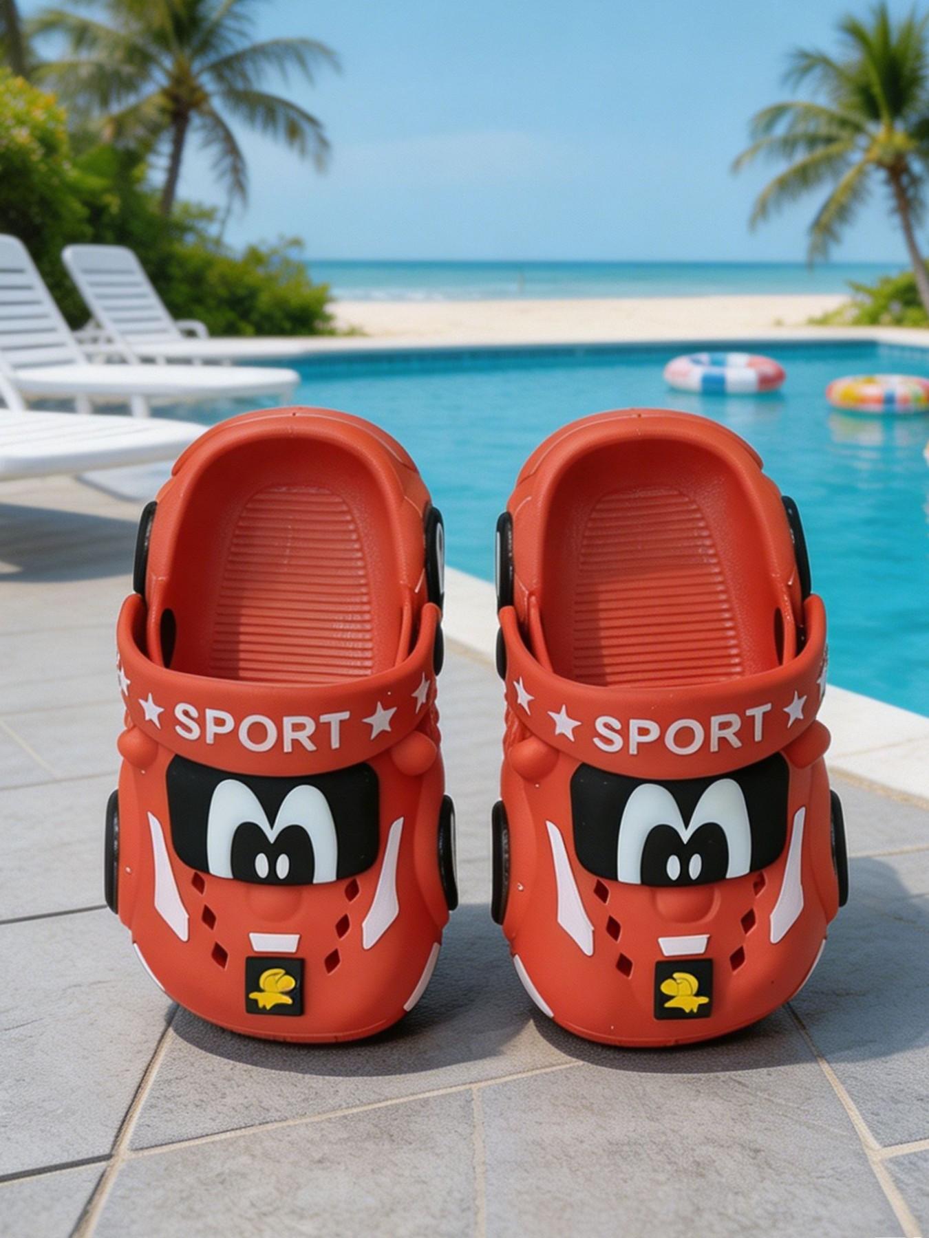 Car-Shaped Sandals, Soft Sole Anti-Slip, Breathable Summer Slippers, Casual Boys' Shoes, PVC Material, Less Than Ankle Height