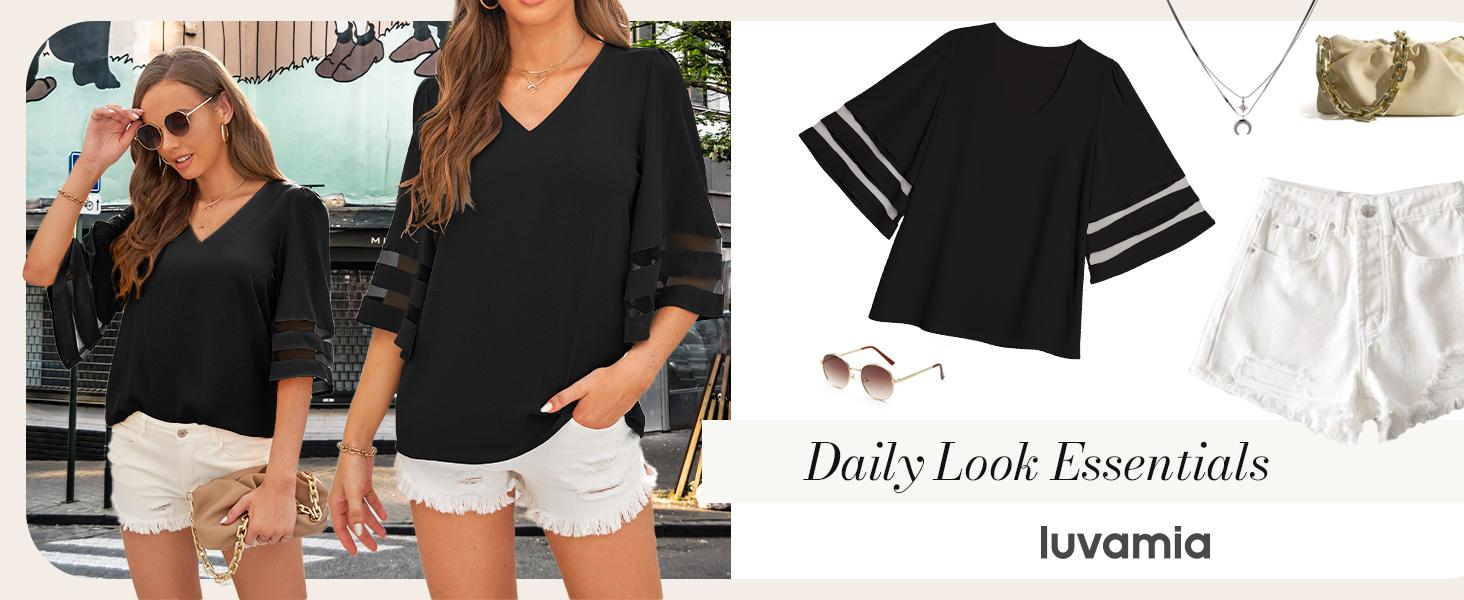 Luvamia Women's Casual Mid Rise Denim Shorts Stretch Ripped Raw Hem Jean Shorts Basic Fitted Bottom for Summer