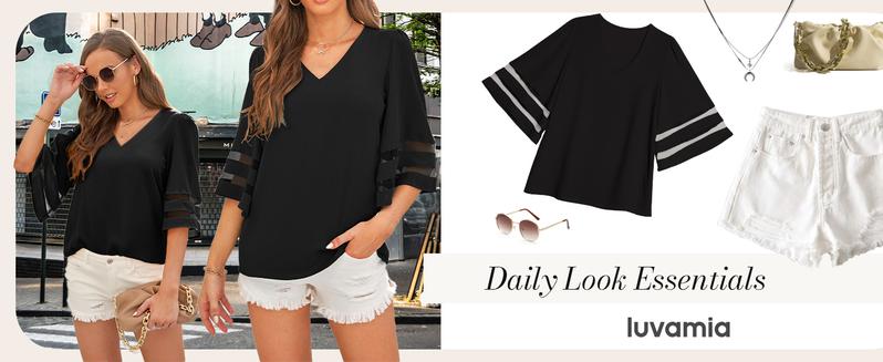 Luvamia Women's Casual Mid Rise Denim Shorts Stretch Ripped Raw Hem Jean Shorts Basic Fitted Bottom for Summer