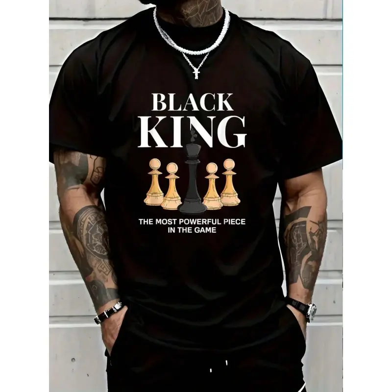 Men's Graphic T-Shirt with 'The Most Powerful Piece' Chess King Print, Breathable 100% Cotton Relaxed Fit Short Sleeve Tee