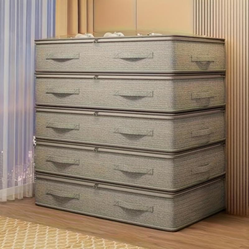 Set of 4 Heavy-Duty Under-Bed Storage Bags - Foldable Opening Design for Closet Organization, Space-Saving, Stackable Bedroom Storage Bags Suitable for Clothes, Bedding, Seasonal Decorations - Universal Standard Size for Beds