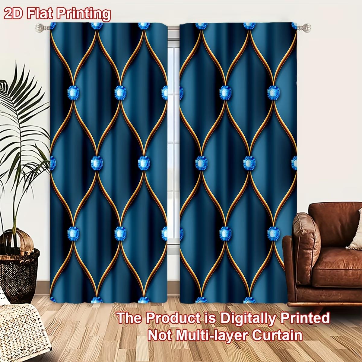 2 pieces / set of dark blue Nordic-style crystal-pattern curtains, 3D digital printed curtains, lightweight and ventilated, suitable for comfortable bedrooms, stylish offices, fashionable kitchens, cozy living rooms and peaceful study rooms
