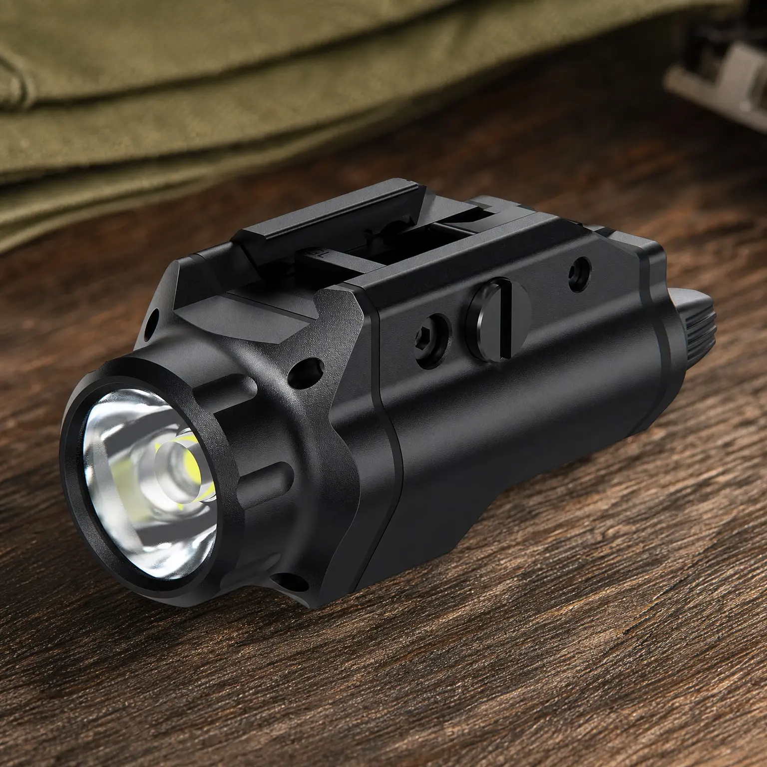HL-20 1500 Lumen LED Pistol Light Compact Rail Mounted Handgun Tactical Flashlight with Picatinny Rail Locating Keys, Black