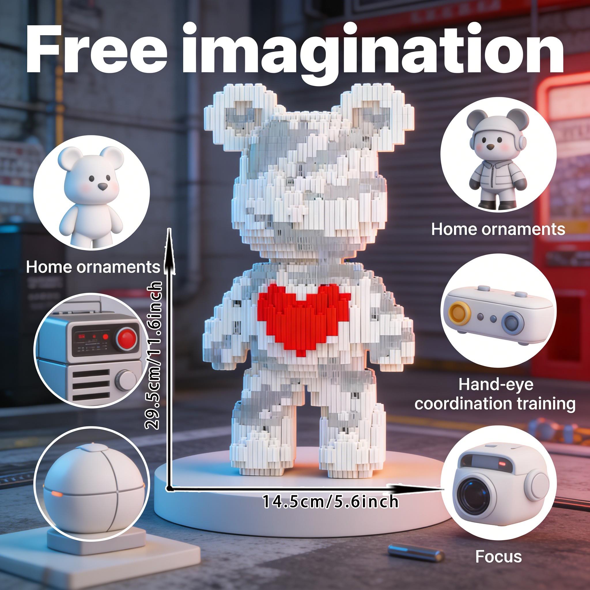 Striped Heart Pattern Bear Series Building Blocks Model, 1688pcs, Original Authentic, New 2026 Size, Gift Idea, DIY Craft Decor