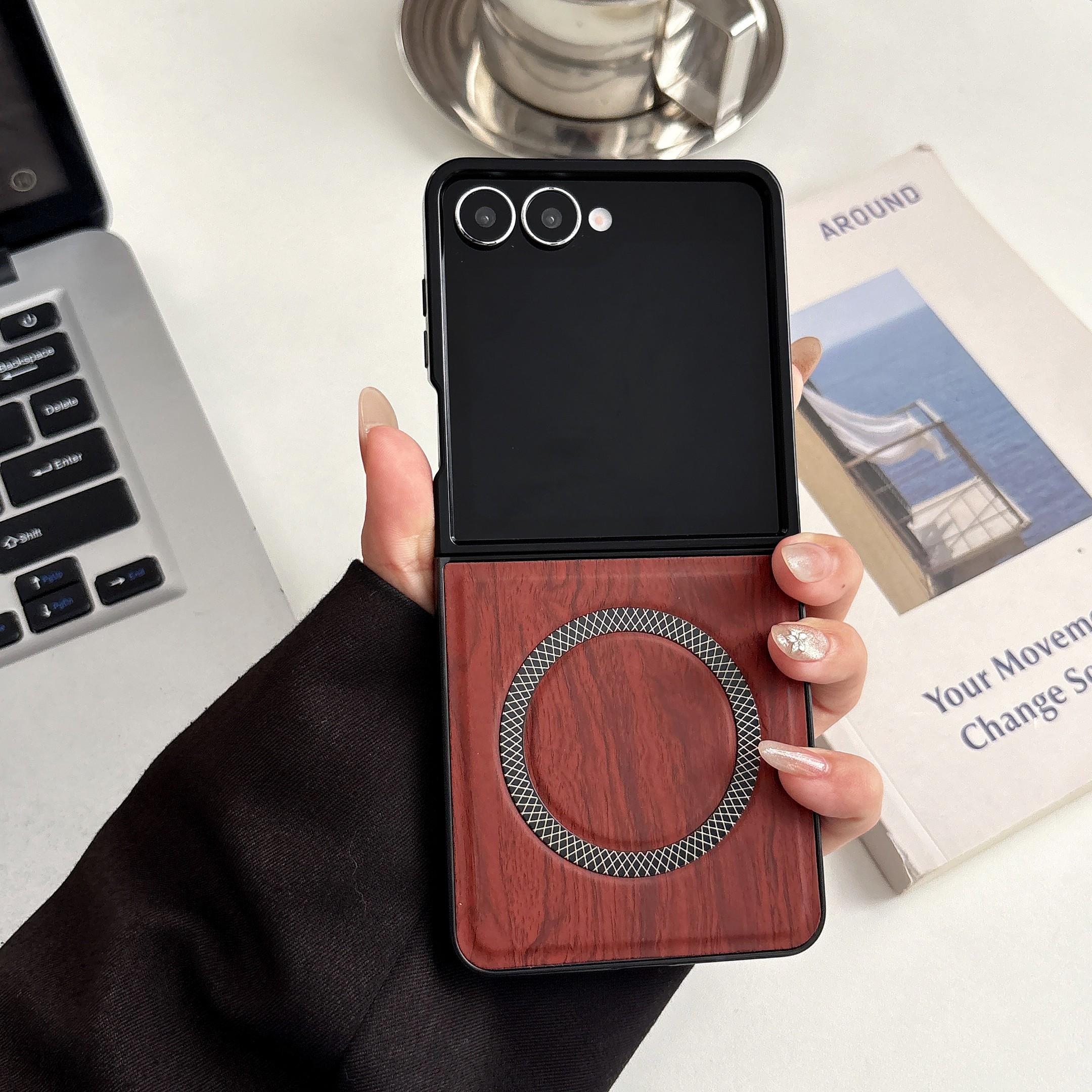Samsung Galaxy Z Flip7/flip6/flip5 Case, Wood Grain Magnetic Wireless Charging, Unique Design Phone Cover for Men and Women