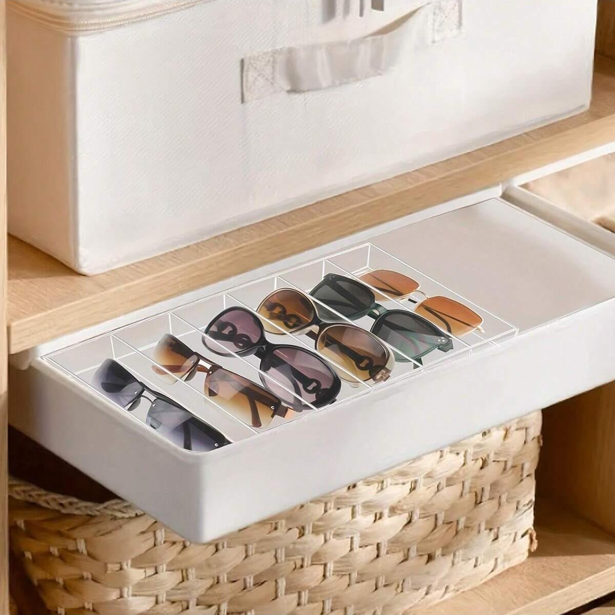 Luxury Eyeglass Display Tray, Perfume Cosmetics Storage Plate, High-Definition Transparent Acrylic Desktop Organizer, 6 Compartment Holder