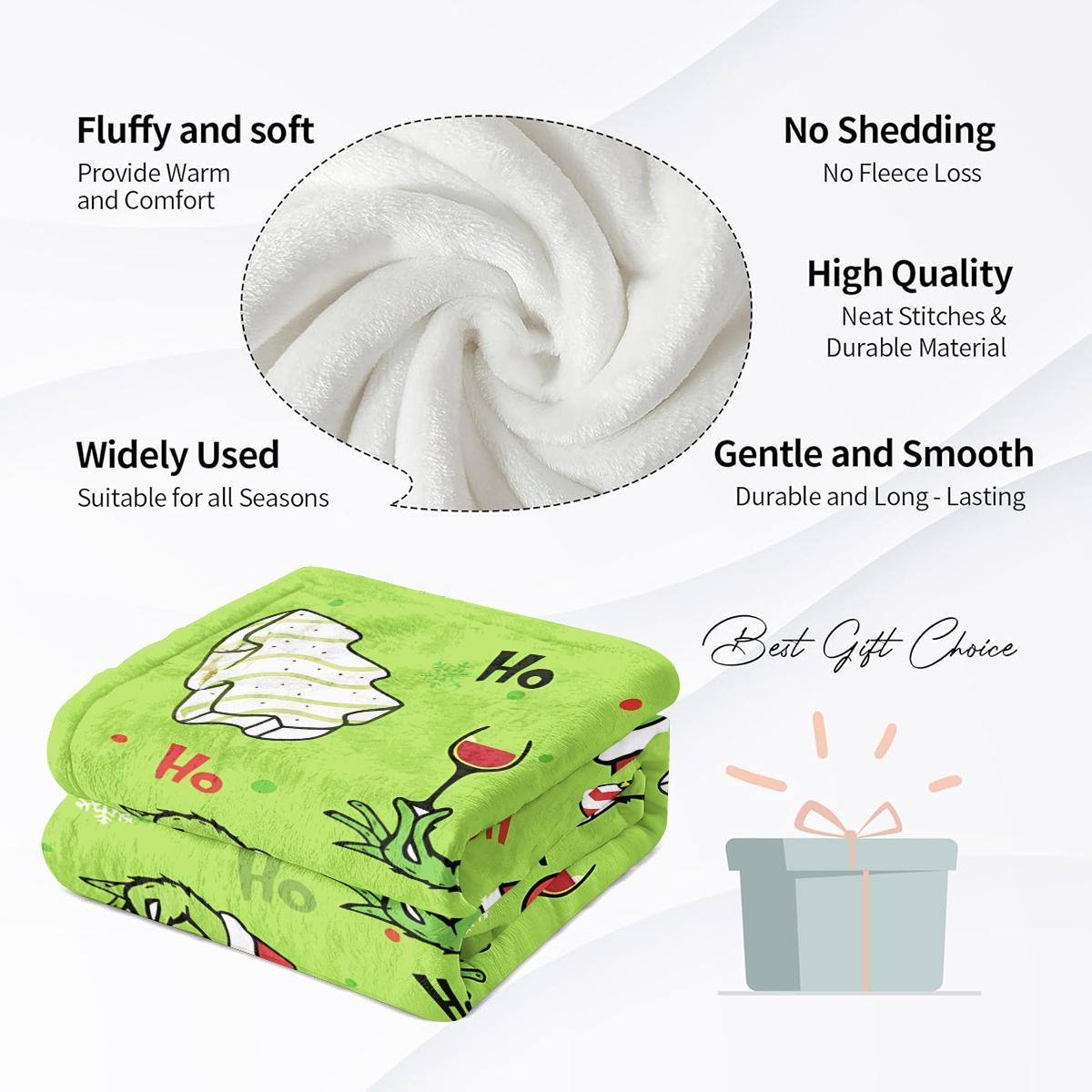 Christmas Grinch Blanket Soft Flannel Throw, Perfect Holiday Gift, Multi-Size Comfortable Bedding, Ideal for Home Use & Festive Decor