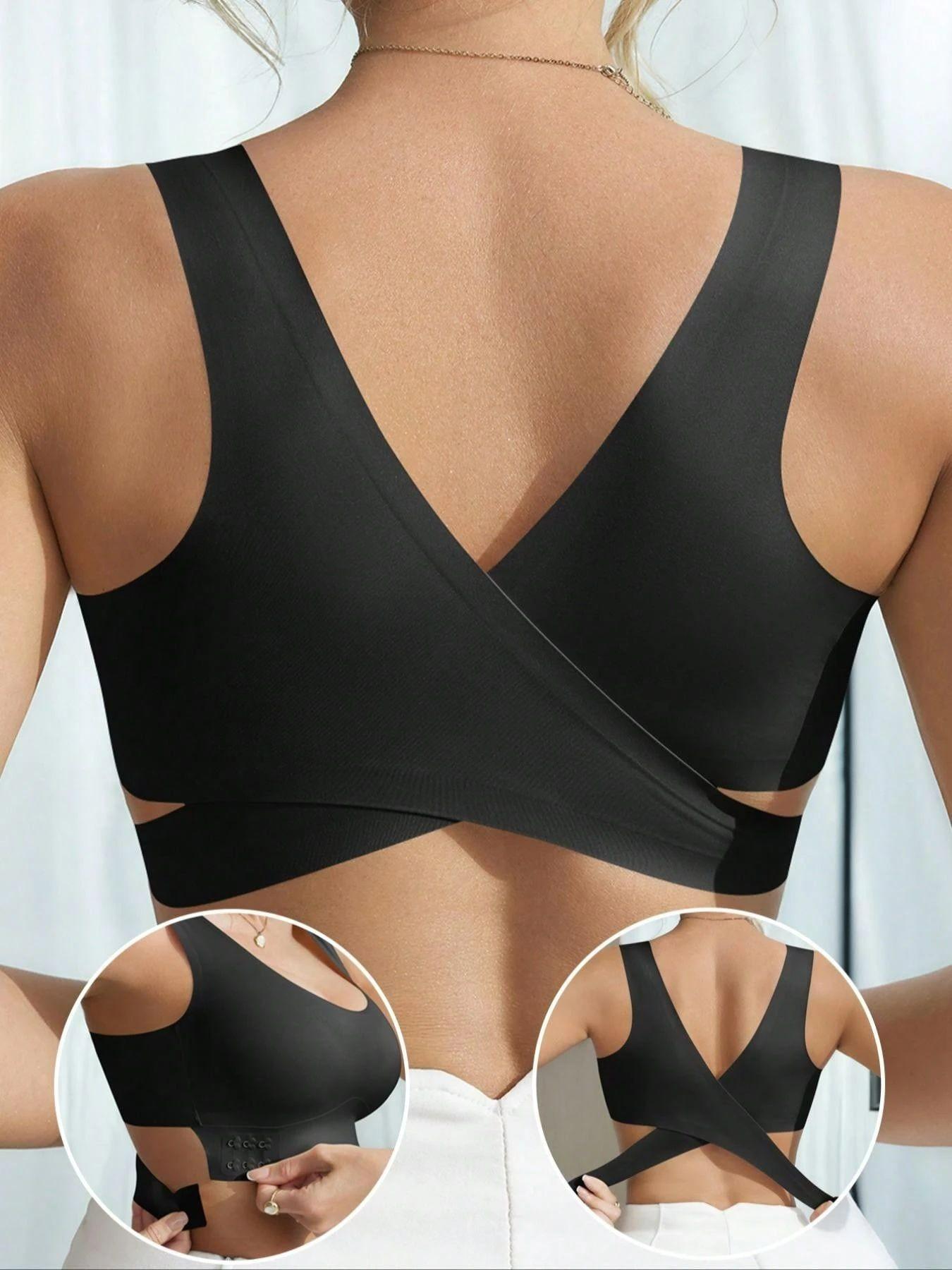 Plus Size Seamless Crisscross Back Bra for Women - Wire-Free Front Closure Support, Invisible Shapewear Bra for All Day Wear