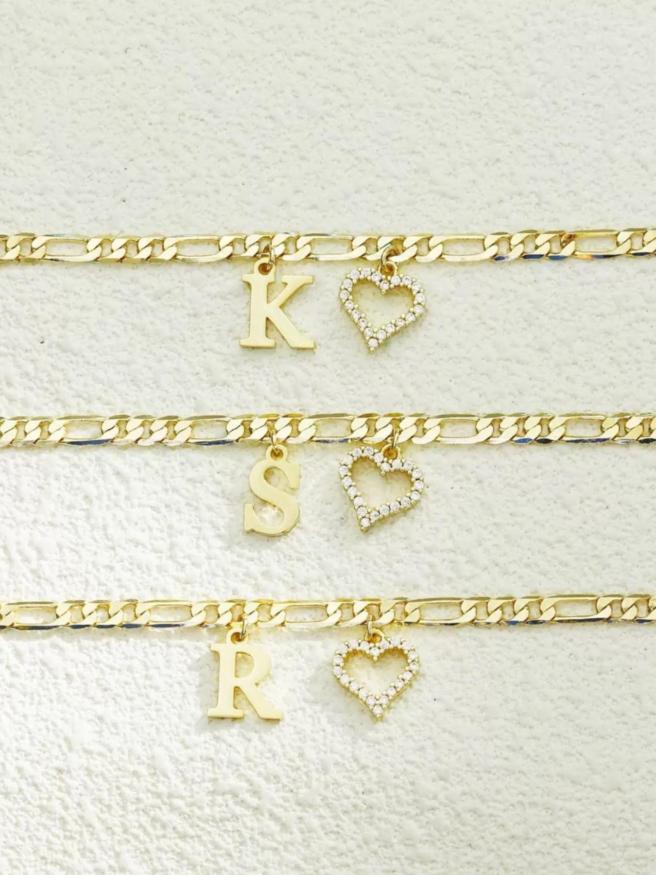 New 26 Letter and Heart Pendant Anklet, Stainless Steel Chain 2-Piece Set, Fashionable Women's Beach Foot Jewelry, Stylish Anklets for Summer