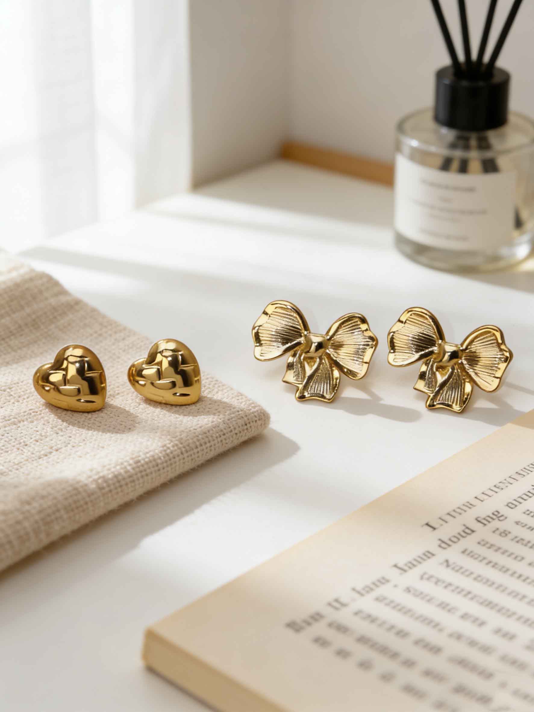 Vintage Gold Stud Earrings for Women, 18K Gold Plated Butterfly Flower Heart Bow Earring, Hypoallergenic Stainless Steel Jewelry, Trendy 2026 Summer Accessory for Daily & Party