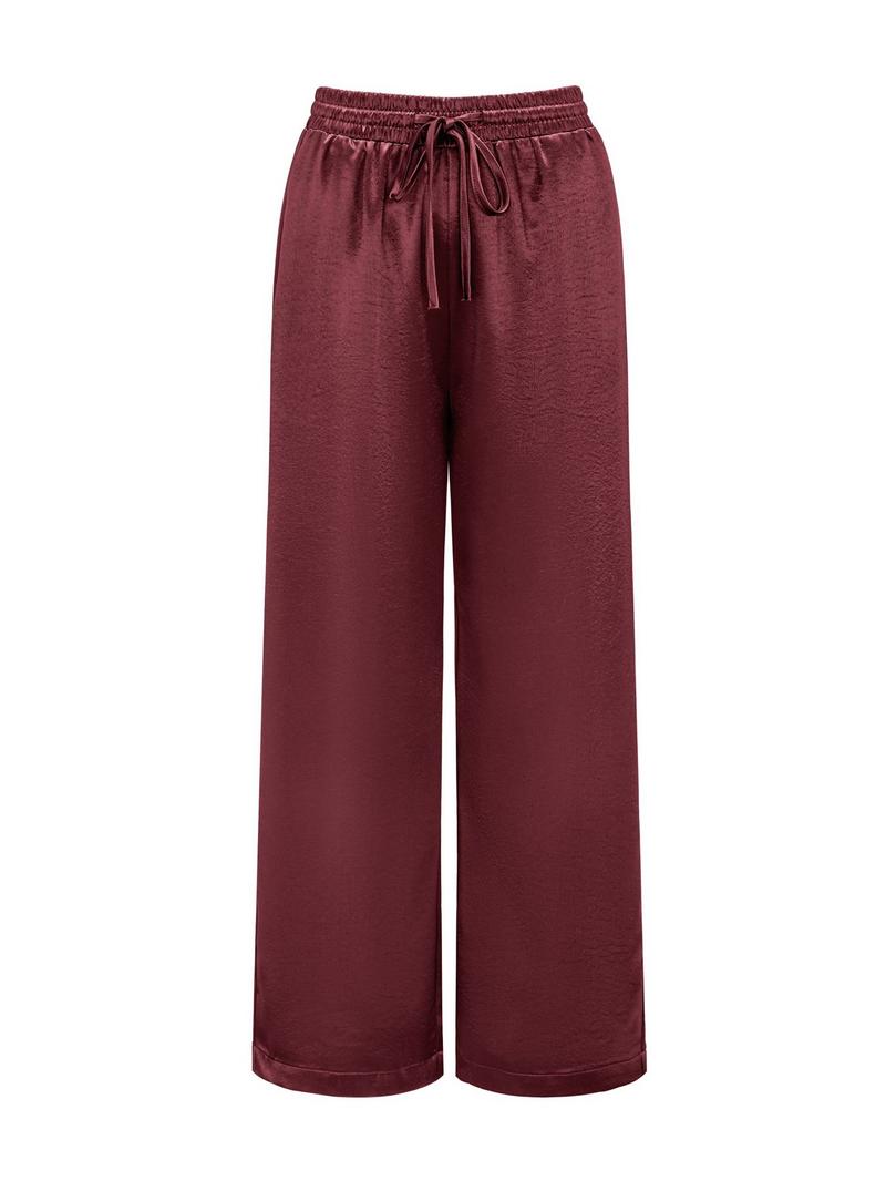 Women's Glitter Satin Wide Leg Pants, Casual Loose Fit Elastic Waist Drawstring Pockets, All Seasons Fashion for Home Vacation Party