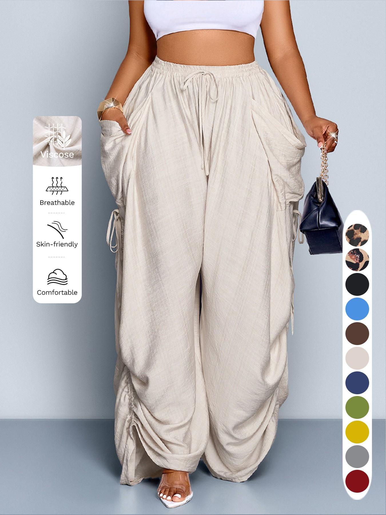 Women's Casual Loose-Fit High Waist Wide Leg Pants, All-Season Woven Fabric, Long Plain Design, Daily Commute & Vacation Wear Women's Casual Loose-Fit High Waist Wide Leg Pants, All-Season Woven Fabric, Long Plain Design, Daily Commute & Vacation Wear