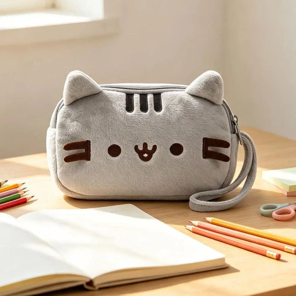 Kawaii Soft Pusheen Pencil Case Cartoon Fat Cat Large Capacity Student Stationery Bag Cosmetic Pouch Travel Storage Bag Gifts