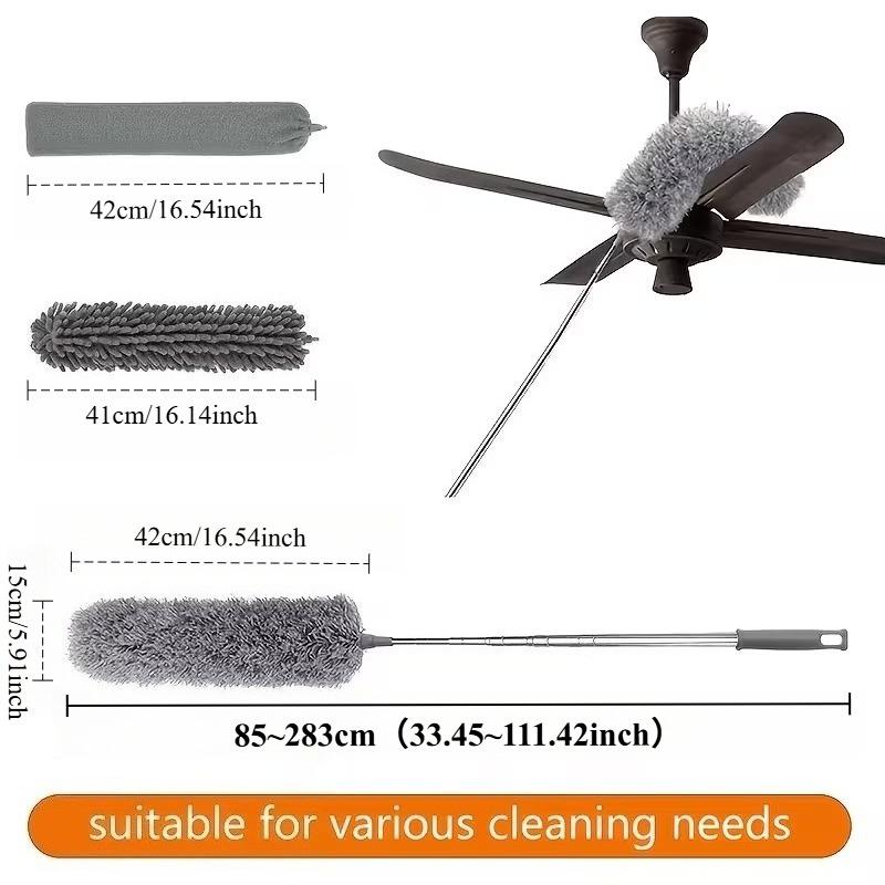 5pcs Heavy-Duty Telescopic Ceiling with Bendable Brush & Detachable - Adjustable Extension Pole (33.45” to 111.42”) for High- Floors, Wet/Dry Multi- Duster Suitable for, Ceiling Fans, Blinds, Car, Microfiber Ceiling Duster, Multisurface Dusters