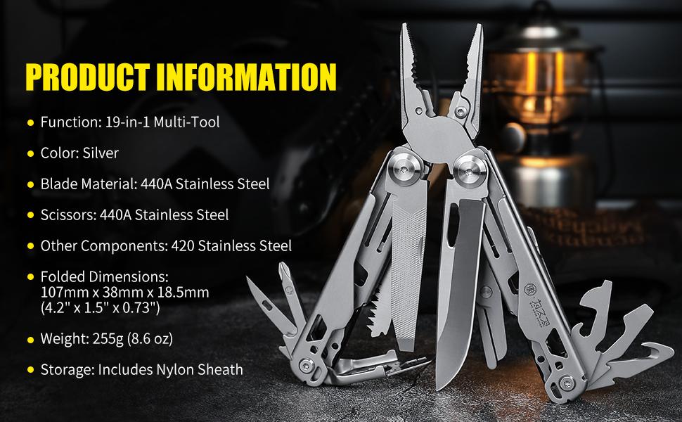 Xhandle MT-01 19-in-1 Multitool with Folding Pliers 440A Scissors Saw Screwdrivers Ruler Openers & Outdoor Camping Tool Compact Lightweight EDC