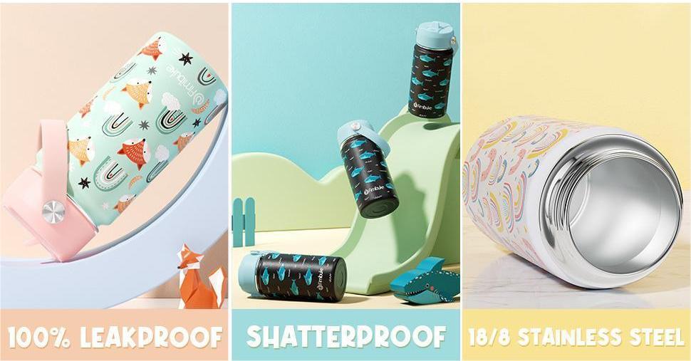 Fimibuke Insulated Water Bottle - 14oz BPA-FREE 18/8 Stainless Steel Travel Tumbler Double Wall Vacuum Leak Proof Cup with Straw Metal Water Bottles for School Boys Girls Easter