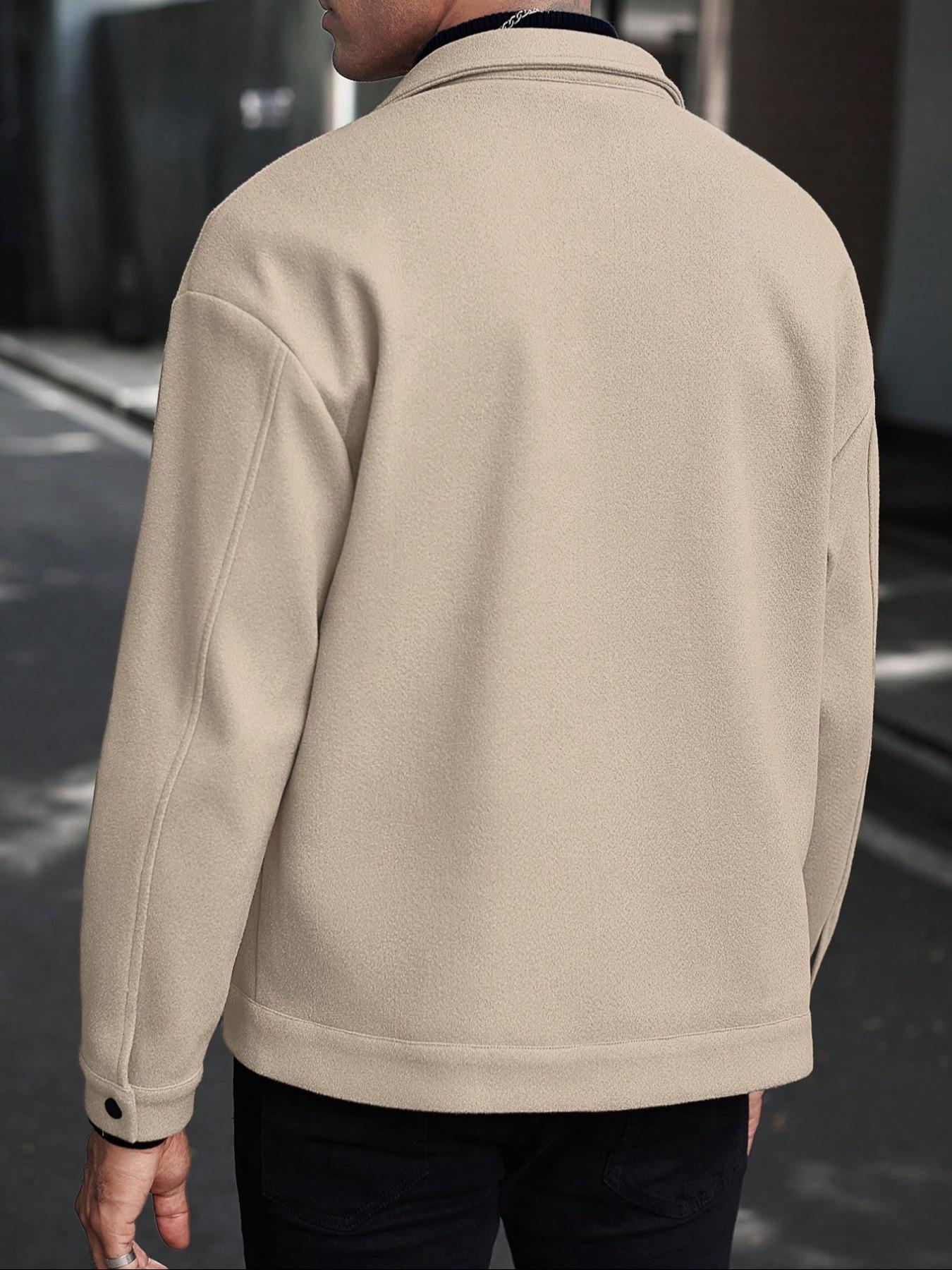 Men's Woven Jacket Coat Autumn Winter Casual Fitted Long Sleeve Button Front Shirt Pocket Design for Daily Wear & Outdoor Activities