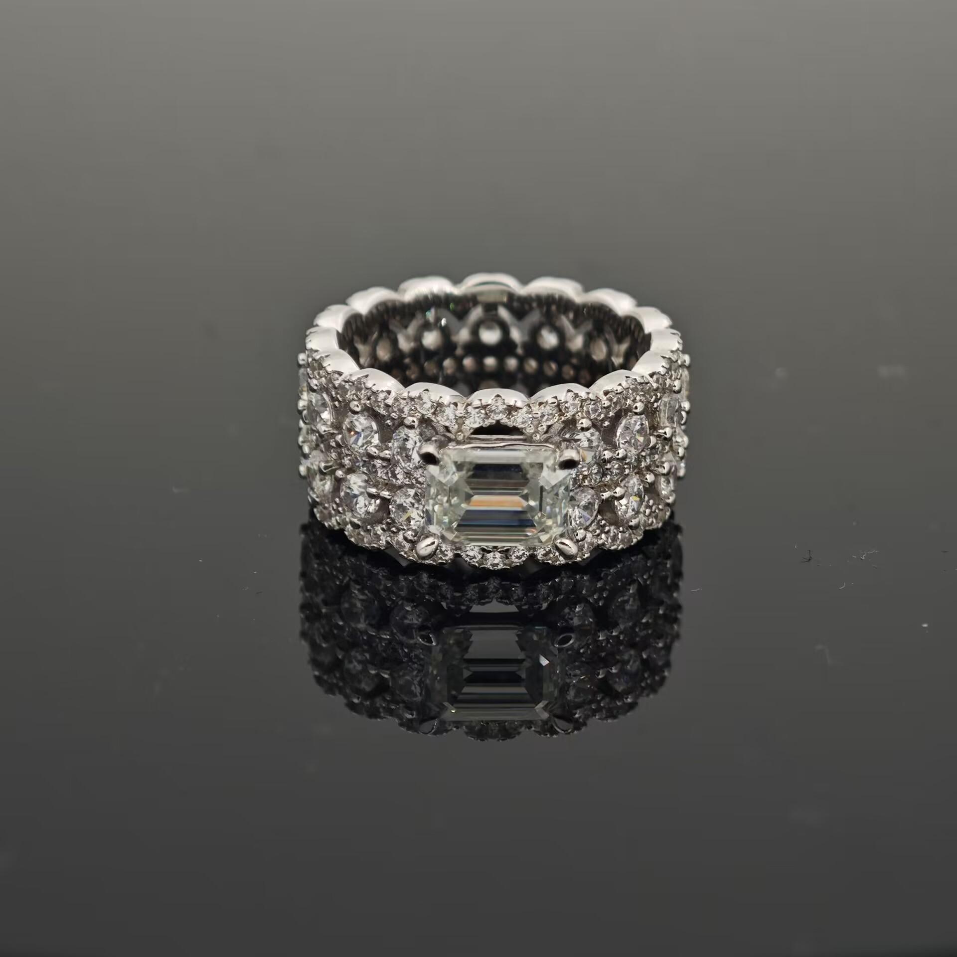 Delzzad 1ct Octagon Luxury Ring Synthetic Moissanite Ring Band In 925 Sterling Silver Birthday Anniversary Mother's Day Christmas Gifts for Men Women