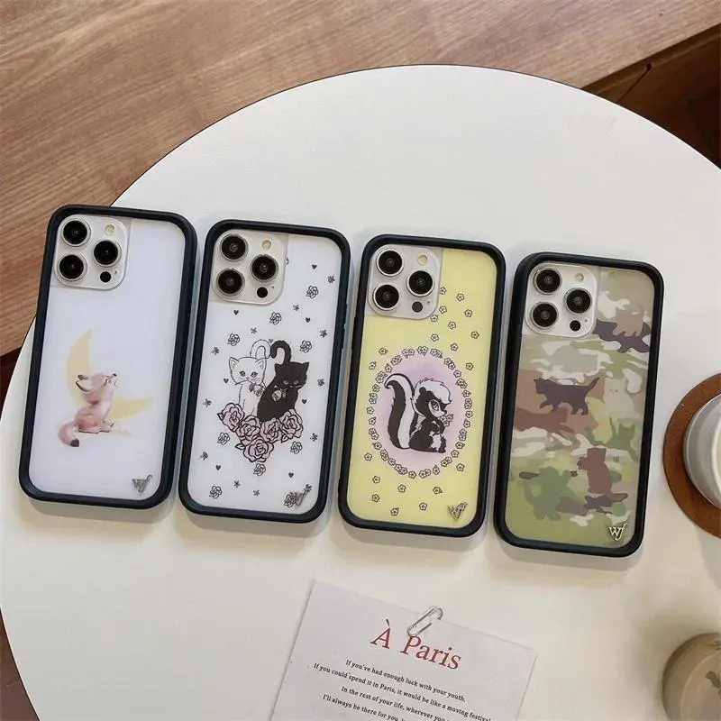 3D Wildflower Camo Fox & Kittens Cute Phone Case for iPhone 12-17 Pro Max Plus Air, Little Stinker WF Meow Smartphone Accessories for Handheld Devices with Protection
