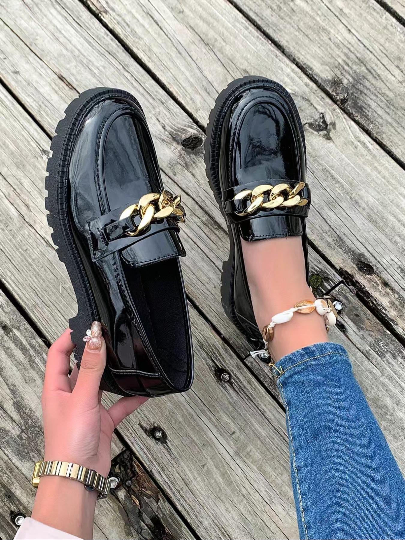 Women's Fashionable Solid Color Platform Loafers, Casual Comfortable PU Leather Shoes for Daily Wear, Lightweight Breathable Shoes for Women & Girls, Commuter Shoes Work