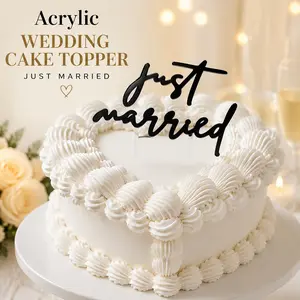 Acrylic Wedding Cake Topper, Elegant Vintage Heart Design Bride and Groom Just Married Cake Decor, Funny Romantic Wedding Cake Decoration for Wedding Reception, Bridal Shower, Engagement Party, Anniversary and Dessert Table