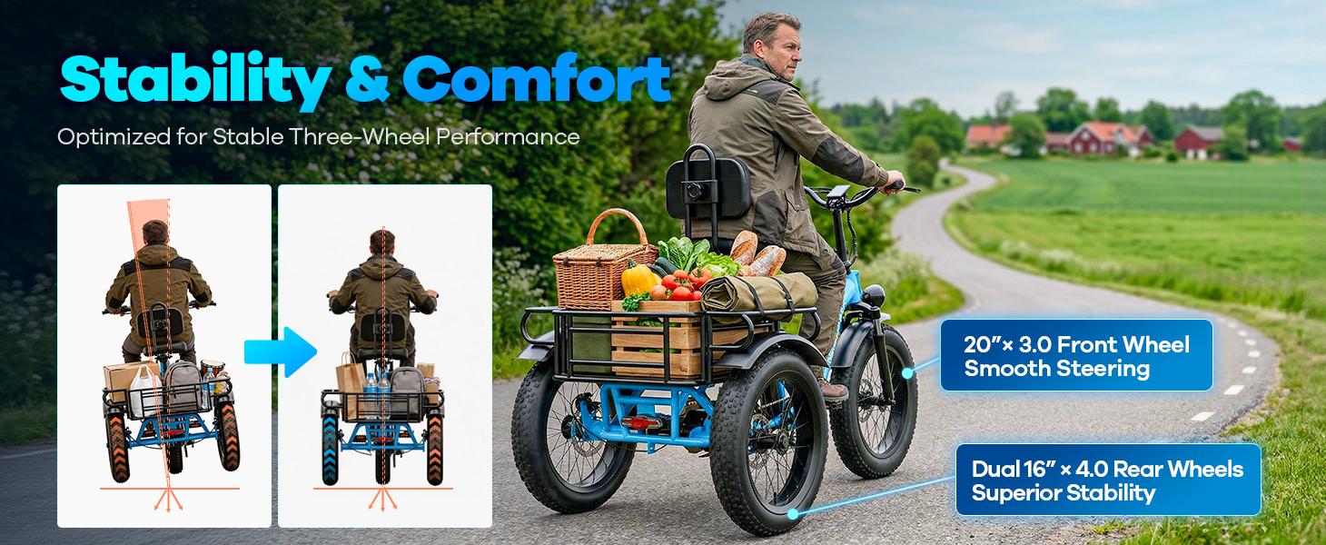 Electric bicycle for adults , three wheels electric bicycle, 48V20.8 Ah large removable battery ,20inch bike with basket ,bicycle for comment  beach  man womens  all terrain , one year warrenty  ,Cybervelo ebike C16